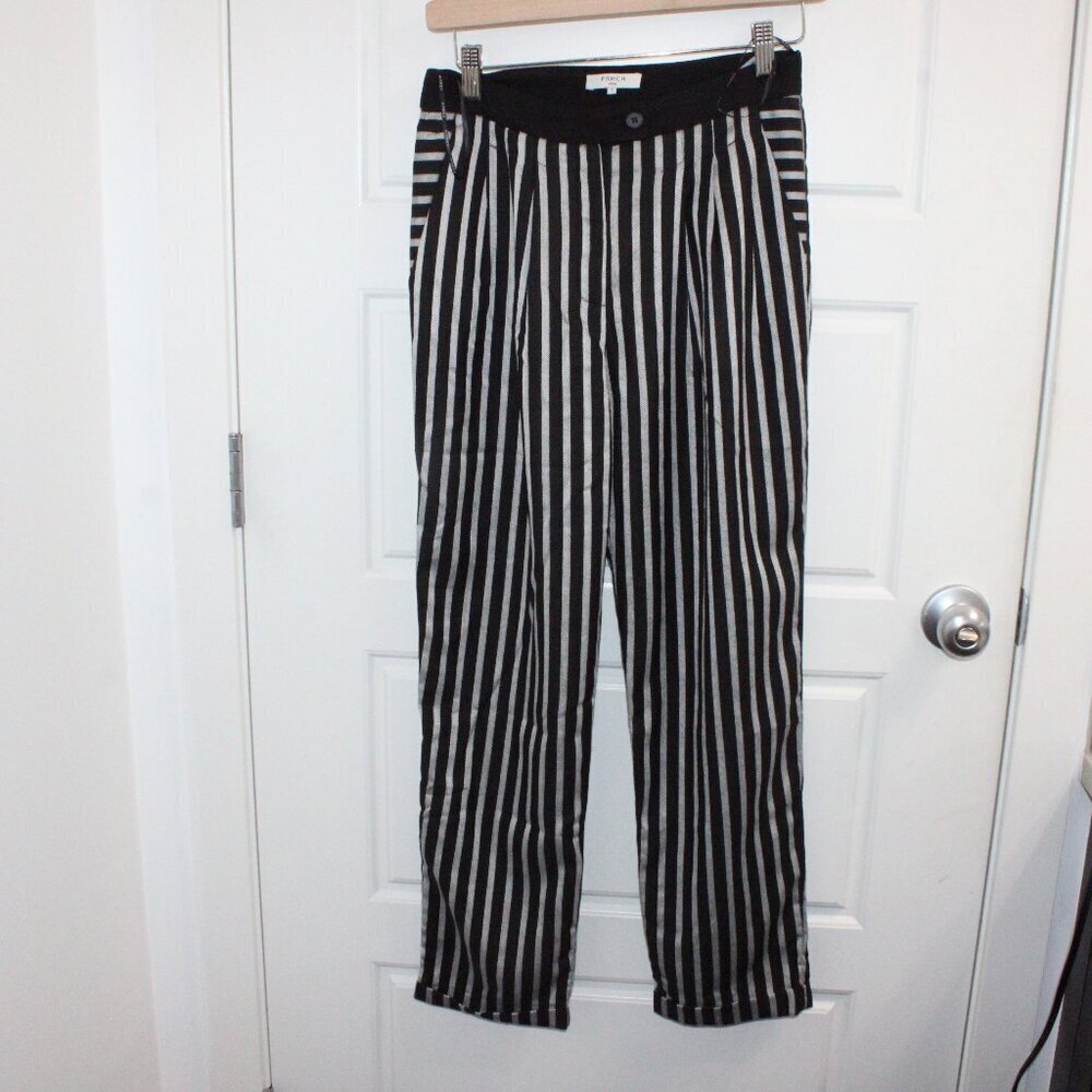 Frnch Paris Vertical Striped Tapered Trousers Size Small Black And White